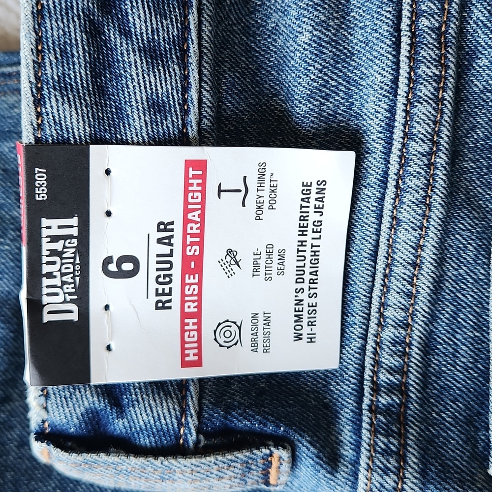 NWT Duluth Trading Co Womens Medium Wash Heritage Hi-Rise Straight Leg Jeans - Picture 7 of 9